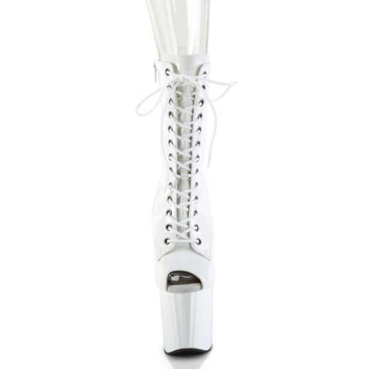 Product image of Pleaser ENCHANT-1041 Wht Pat/Wht 7 1/2 Inch Heel 3 1/2 Inch PF Peep Toe Ankle Boot Side Zip