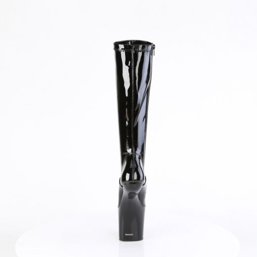 Product image of Pleaser CRAZE-2000 Blk Str. Pat/Blk 8 Inch Heelless 3 Inch PF Stretch Knee Boot Side Zip