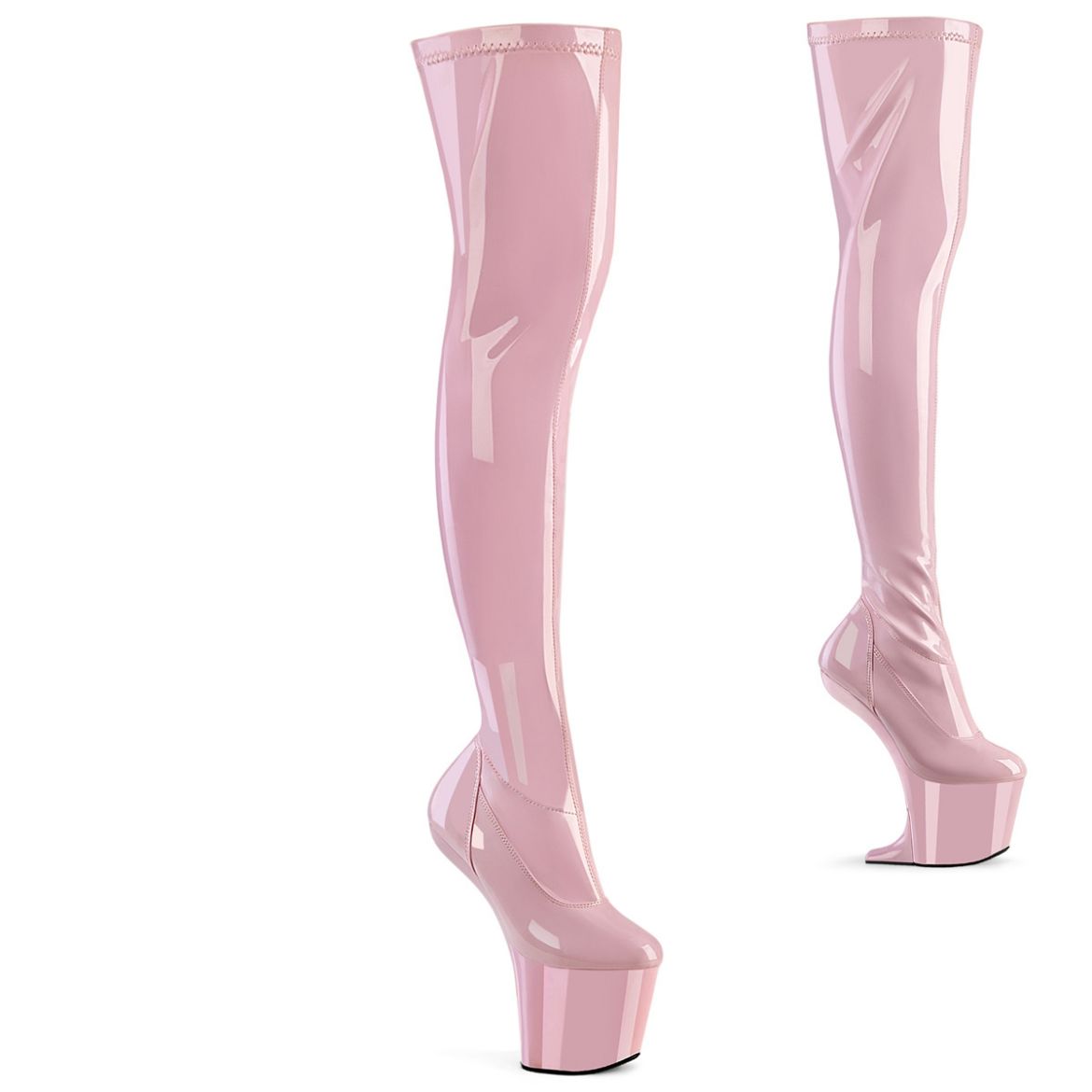 Product image of Pleaser CRAZE-3000 B. Pink Str. Pat/B. Pink 8 Inch Heelless 3 Inch PF Stretch Thigh Boot Inside Zip
