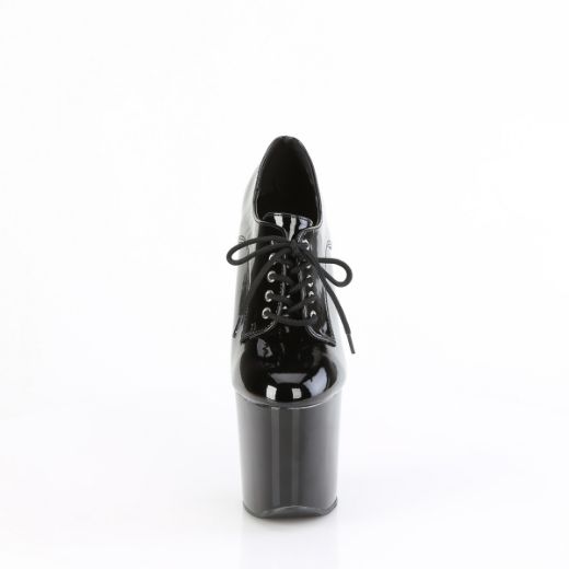 Product image of Pleaser CRAZE-860 Blk Pat/Blk 8 Inch Heelless 3 Inch PF Oxford Lace-Up Pump