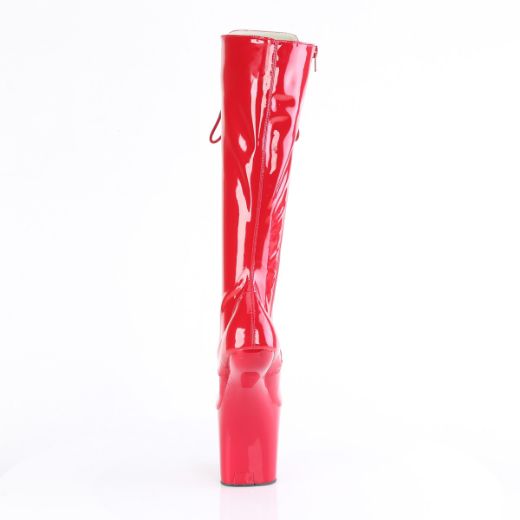 Product image of Pleaser CRAZE-2023 Red Str. Pat/Red 8 Inch Heelless 3 Inch PF Lace-Up Stretch Knee Boot Side Zip