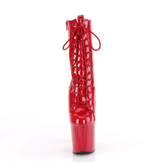 Product image of Pleaser ENCHANT-1040 Red Pat/Red 7 1/2 Inch Heel 3 1/2 Inch PF Lace-Up Mid Calf Boot Side Zip