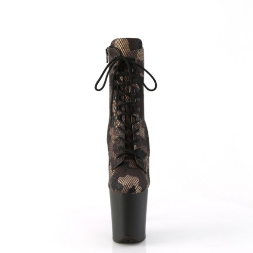 Product image of Pleaser FLAMINGO-1020CM Green Camo-Mesh/Blk Matte 8 Inch Heel 4 Inch PF Lace-Up Front Ankle Boot Side Zip