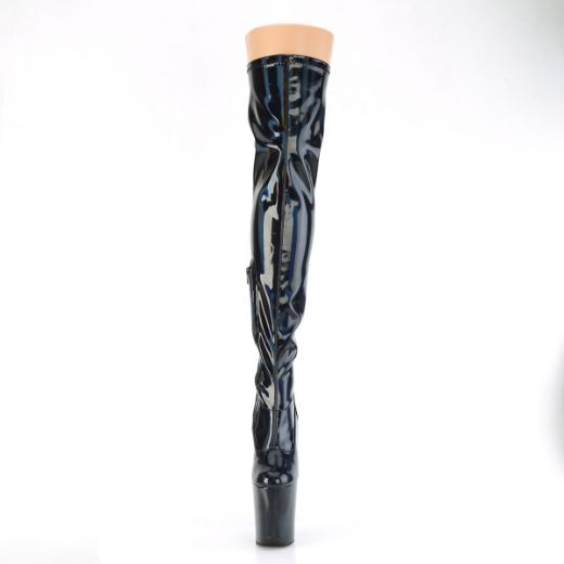 Product image of Pleaser FLAMINGO-3000HWR Blk Str. Holo/Blk Holo 8 Inch Heel 4 Inch PF Stretch Thigh Boot Side Zip