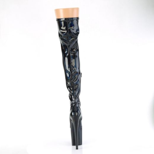 Product image of Pleaser FLAMINGO-3000HWR Blk Str. Holo/Blk Holo 8 Inch Heel 4 Inch PF Stretch Thigh Boot Side Zip