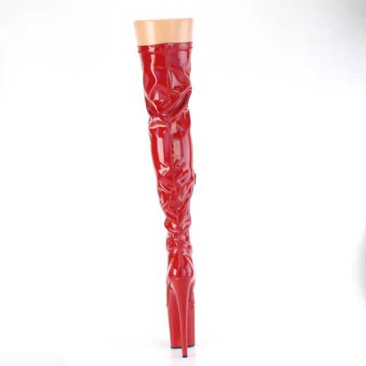 Product image of Pleaser FLAMINGO-3000HWR Red Str. Holo/Red Holo 8 Inch Heel 4 Inch PF Stretch Thigh Boot Side Zip