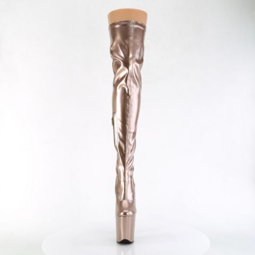 Product image of Pleaser FLAMINGO-3000HWR Rose Gold Str. Holo/Rose Gold Holo 8 Inch Heel 4 Inch PF Stretch Thigh Boot Side Zip