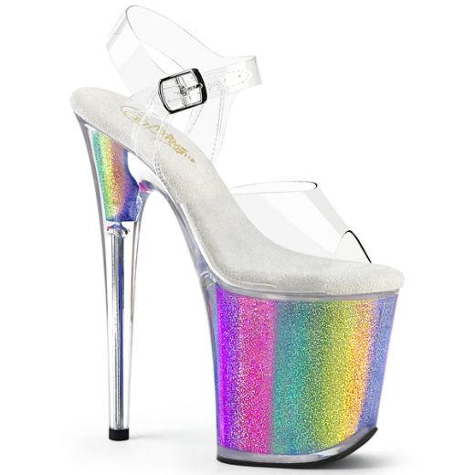 Product image of Pleaser FLAMINGO-808RG-01 Clr/Rainbow Glitter 8 Inch Heel 4 Inch PF Ankle Strap Sandal