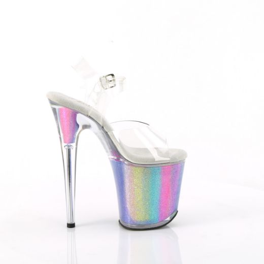 Product image of Pleaser FLAMINGO-808RG-01 Clr/Rainbow Glitter 8 Inch Heel 4 Inch PF Ankle Strap Sandal