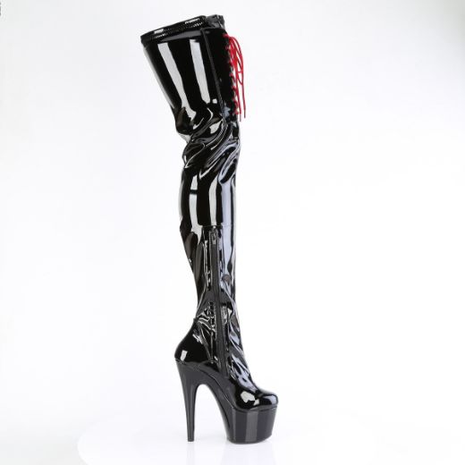 Product image of Pleaser ADORE-4001WR Blk Stretch Pat/Blk 7 Inch Heel 2 3/4 Inch PF Stretch Crotch Boot 1/2 Inner Side Zip