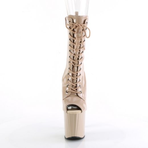 Product image of Pleaser ENCHANT-1041 Nude Pat/Nude 7 1/2 Inch Heel 3 1/2 Inch PF Peep Toe Ankle Boot Side Zip