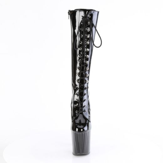 Product image of Pleaser ENCHANT-2023 Blk Str. Pat/Blk 7 1/2 Inch Heel 3 1/2 Inch PF Lace Up Knee High Boot Side Zip