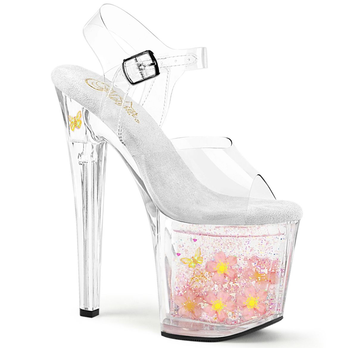 Product image of Pleaser ENCHANT-708AQUA-01 Clr/Clr-B. Pink 7 1/2 Inch Heel 3 1/2 Inch Liquid Infused PF Ankle Strap Sandal