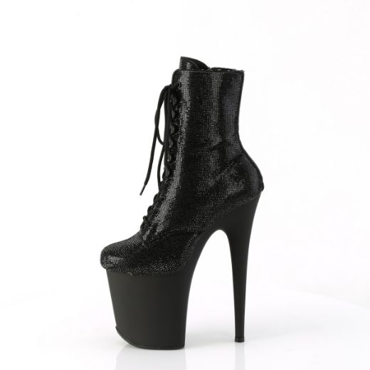 Product image of Pleaser FLAMINGO-1020RS Blk RS/Blk Matte 8 Inch Heel 4 Inch PF Lace-Up RS Embellished Ankle Boot Side Zip