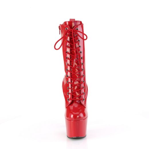 Product image of Pleaser ADORE-1040WR-HG Red Holo Pat/M 7 Inch Heel 2 3/4 Inch PF Holographic Lace-Up Ankle Boot Side Zip