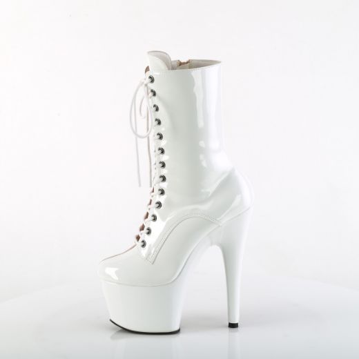 Product image of Pleaser ADORE-1040TT Blush-Wht Pat/Blush-Wht 7 Inch Heel 2 3/4 Inch PF Two Tone Lace-Up Ankle Boot Side Zip
