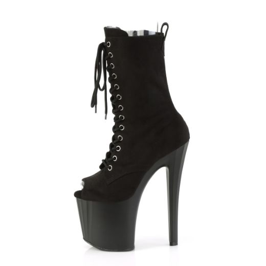 Product image of Pleaser ENCHANT-1041FS Blk Faux Suede/Blk Matte 8 Inch Heel 3 3/4 Inch PF Peep Toe Ankle Boot Side Zip