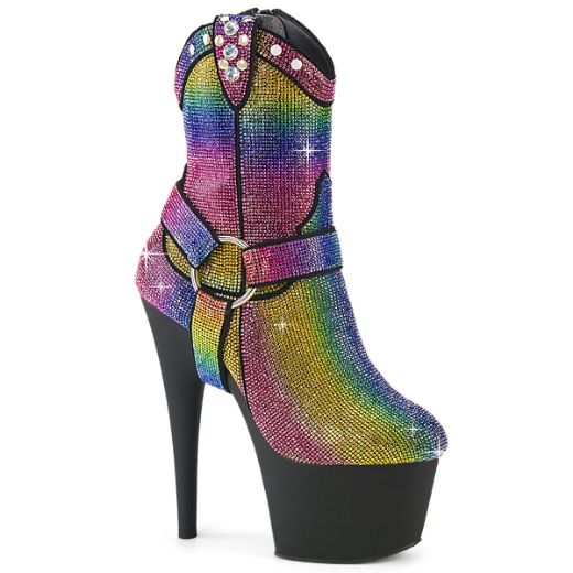 Product image of Pleaser ADORE-1029RS Multi RS/Blk Matte 7 Inch Heel 2 3/4 Inch PF RS Embellished Ankle Boot Side Zip