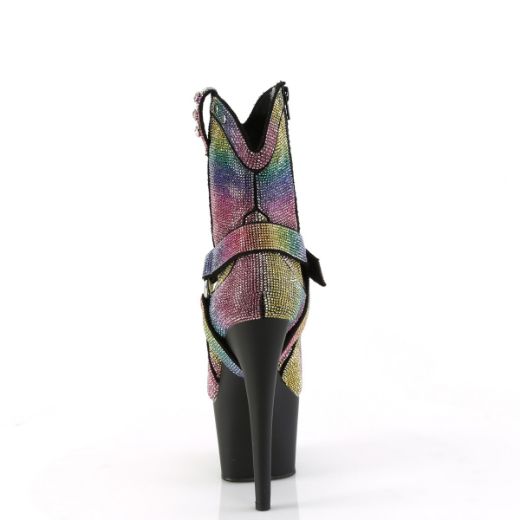 Product image of Pleaser ADORE-1029RS Multi RS/Blk Matte 7 Inch Heel 2 3/4 Inch PF RS Embellished Ankle Boot Side Zip