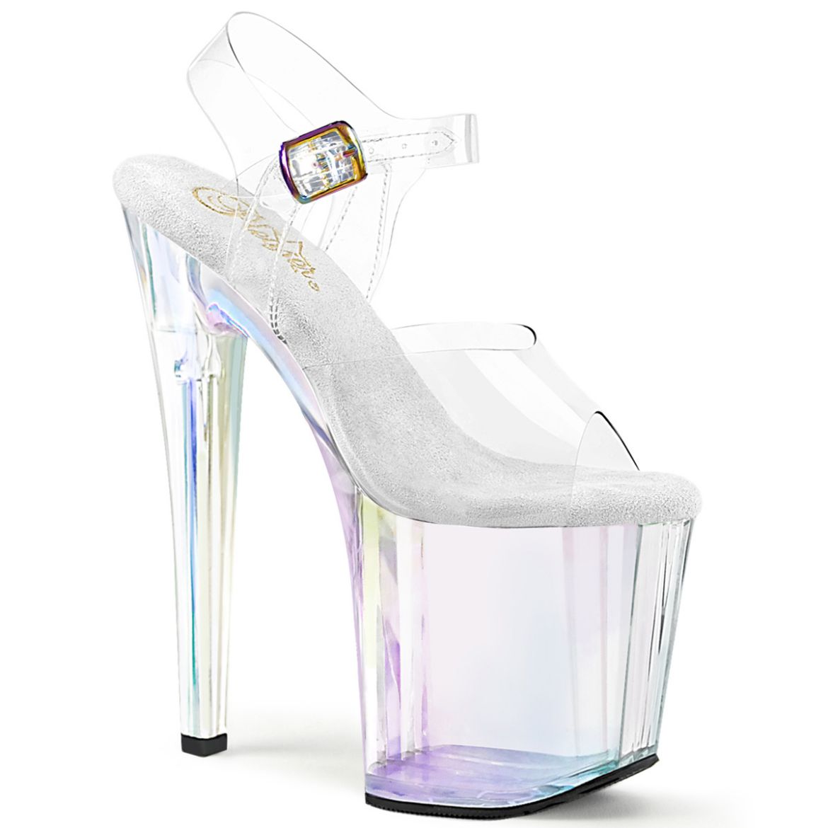Product image of Pleaser ENCHANT-708HT Clr/Holographic Tinted 8 Inch Heel 3 3/4 Inch PF Ankle Strap Sandal