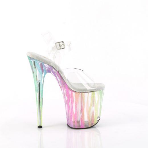 Product image of Pleaser FLAMINGO-808RG-03 Clr/Rainbow Glitter 8 Inch Heel 4 Inch PF Ankle Strap Sandal w/UV Reactive Bottom