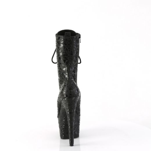Product image of Pleaser ADORE-1040LPH Blk Leopard Print Holo/M 7 Inch Heel 2 3/4 Inch PF Lace-Up Front Ankle Boot Side Zip