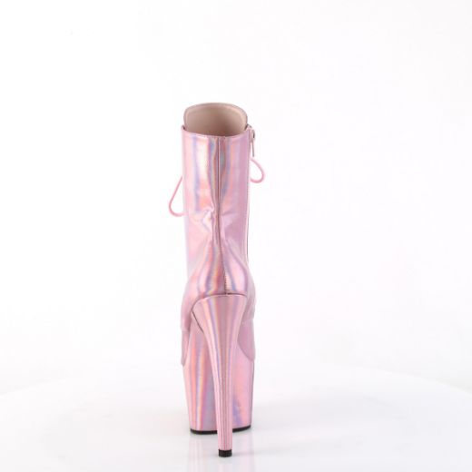 Product image of Pleaser ADORE-1020HG B. Pink Holo/B. Pink Holo 7 Inch Heel 2 3/4 Inch PF Lace-Up Front Ankle Boot Side Zip