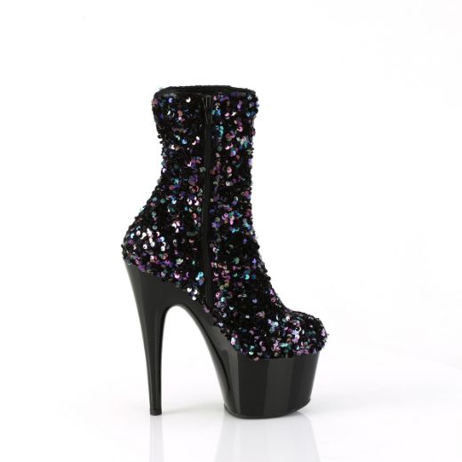 Product image of Pleaser ADORE-1042SQ Blk Multi Sequins/Blk 7 Inch Heel 2 3/4 Inch PF Sequins Ankle Boot Inside Zip
