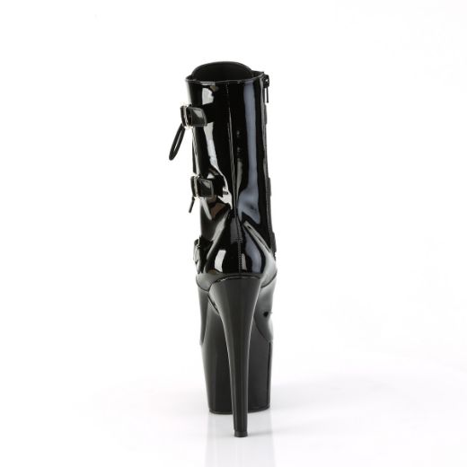 Product image of Pleaser ADORE-1043 Blk Pat/Blk Pat 7 Inch Heel 2 3/4 Inch PF Lace-Up Front Ankle Boot Side Zip