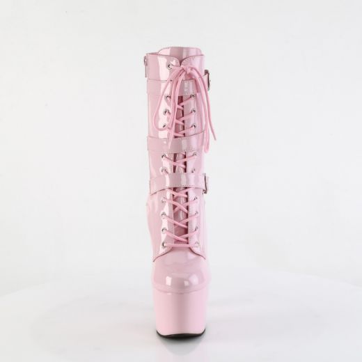 Product image of Pleaser ADORE-1043 B. Pink Pat/B. Pink Pat 7 Inch Heel 2 3/4 Inch PF Lace-Up Front Ankle Boot Side Zip