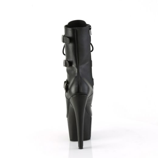 Product image of Pleaser ADORE-1043 Blk Faux Leather/Matching 7 Inch Heel 2 3/4 Inch PF Lace-Up Front Ankle Boot Side Zip