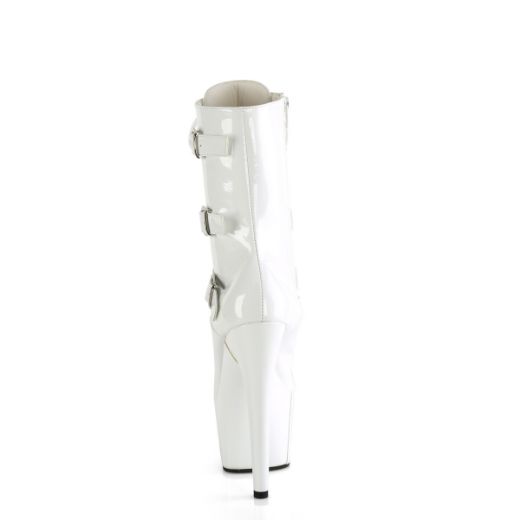Product image of Pleaser ADORE-1043 Wht Pat/Wht Pat 7 Inch Heel 2 3/4 Inch PF Lace-Up Front Ankle Boot Side Zip