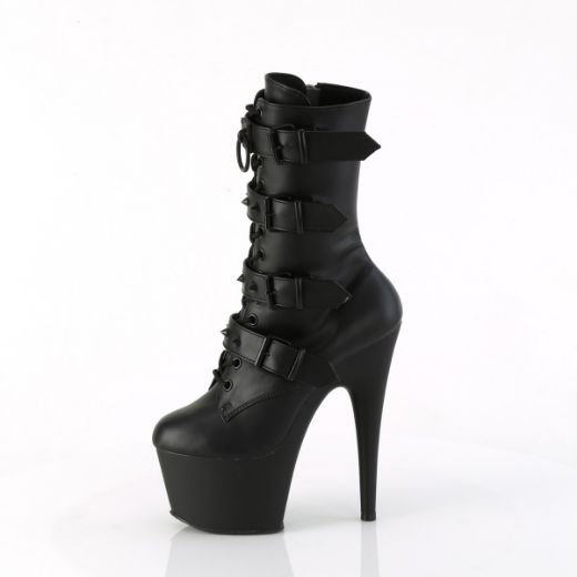 Product image of Pleaser ADORE-1046 Blk Faux Leather/Blk Matte 7 Inch Heel 2 3/4 Inch PF Lace-Up Front Ankle Boot Side Zip