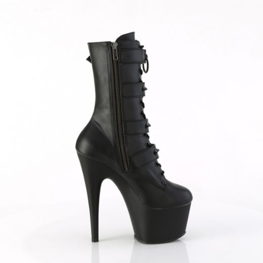 Product image of Pleaser ADORE-1046 Blk Faux Leather/Blk Matte 7 Inch Heel 2 3/4 Inch PF Lace-Up Front Ankle Boot Side Zip