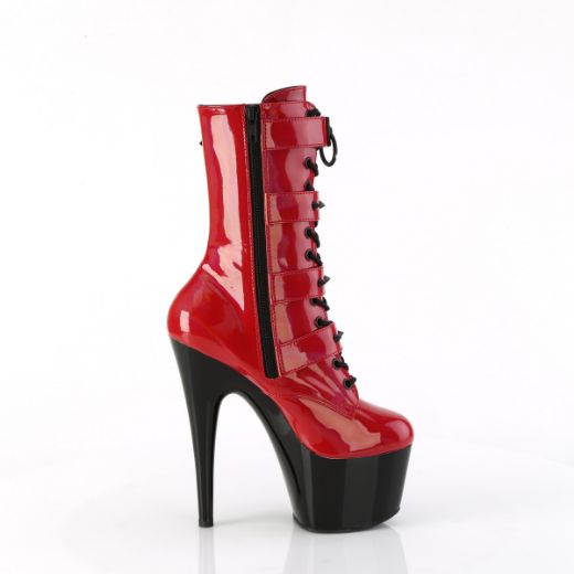 Product image of Pleaser ADORE-1046TT Red Holo Pat/Blk 7 Inch Heel 2 3/4 Inch PF Two Tone Lace-Up Ankle Boot Side Zip