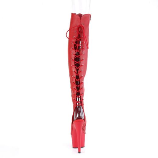Product image of Pleaser ADORE-3019 Red Faux Leather/Red Matte 7 Inch Heel 2 3/4 InchPF Open Toe/Heel Over-The-Knee Boot Side Zip