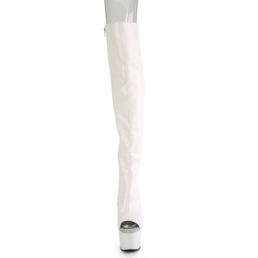 Product image of Pleaser ADORE-3019 Wht Faux Leather/Wht Matte 7 Inch Heel 2 3/4 InchPF Open Toe/Heel Over-The-Knee Boot Side Zip