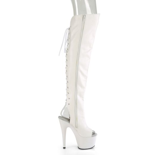 Product image of Pleaser ADORE-3019 Wht Faux Leather/Wht Matte 7 Inch Heel 2 3/4 InchPF Open Toe/Heel Over-The-Knee Boot Side Zip