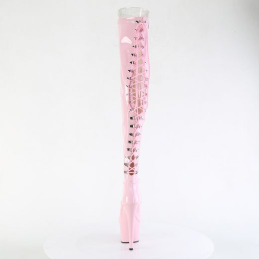 Product image of Pleaser ADORE-3063 B. Pink Str Pat/B. Pink 7 Inch Heel 2 3/4 Inch PF Lace-Up Back Stretch Thigh Boot Side Zip
