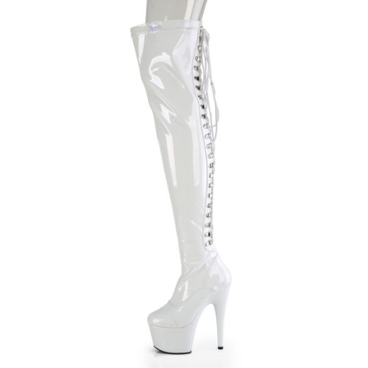 Product image of Pleaser ADORE-3063 Wht Str Pat/Wht 7 Inch Heel 2 3/4 Inch PF Lace-Up Back Stretch Thigh Boot Side Zip
