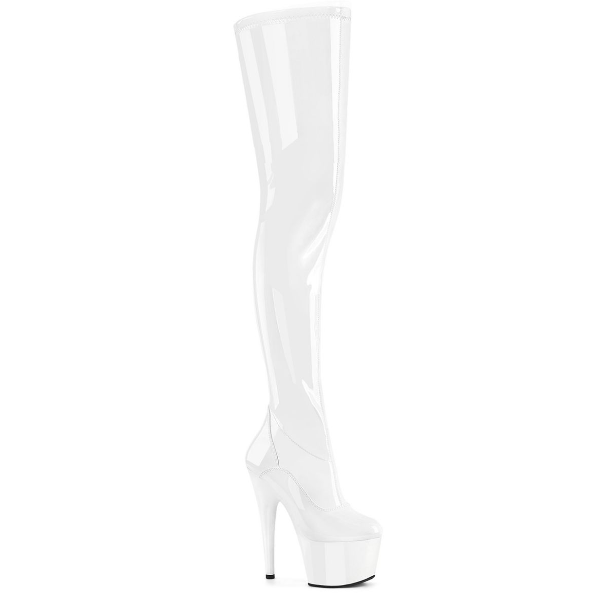 Product image of Pleaser ADORE-4000 Wht Str Pat/Wht 7 Inch Heel 2 3/4 Inch PF Stretch Crotch Boot Side Zip