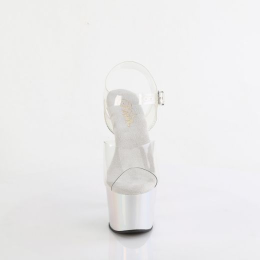 Product image of Pleaser ADORE-708LQ Clr/Liquid Slv Hologram 7 Inch Heel 2 3/4 Inch PF Ankle Strap Sandal