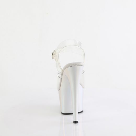 Product image of Pleaser ADORE-708LQ Clr/Liquid Slv Hologram 7 Inch Heel 2 3/4 Inch PF Ankle Strap Sandal