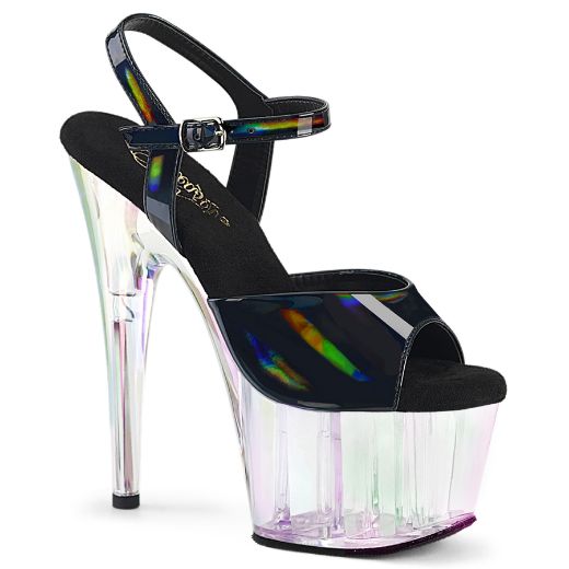 Product image of Pleaser ADORE-709HT Blk Holo/Holo Tinted 7 Inch Heel 2 3/4 Inch Tinted PF Ankle Strap Sandal