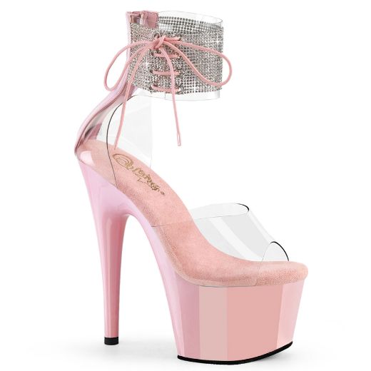 Product image of Pleaser ADORE-724RS Clr/B. Pink 7 Inch Heel 2 3/4 Inch PF RS Ankle Cuff Sandal Back Zip