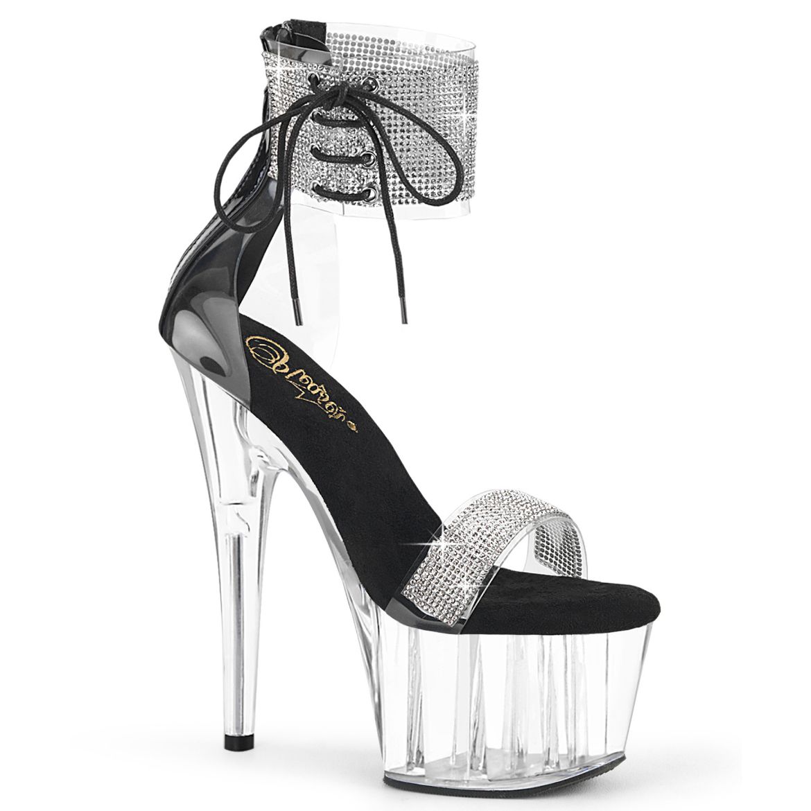 Product image of Pleaser ADORE-727RS Clr-Blk/Clr 7 Inch Heel 2 3/4 Inch PF Ankle Cuff Sandal w/RS Back Zip