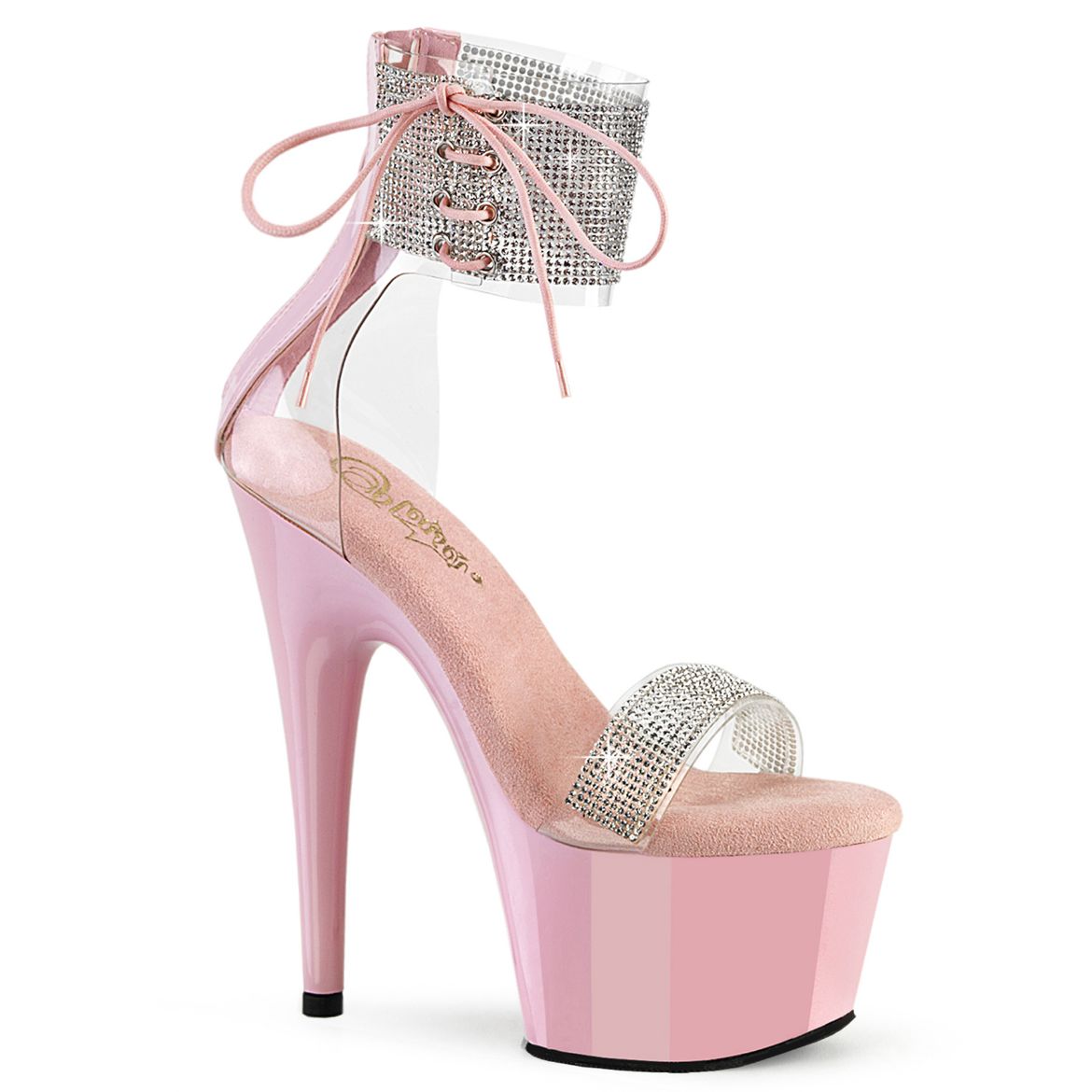 Product image of Pleaser ADORE-727RS Clr-B. Pink/B. Pink 7 Inch Heel 2 3/4 Inch PF Ankle Cuff Sandal w/RS Back Zip