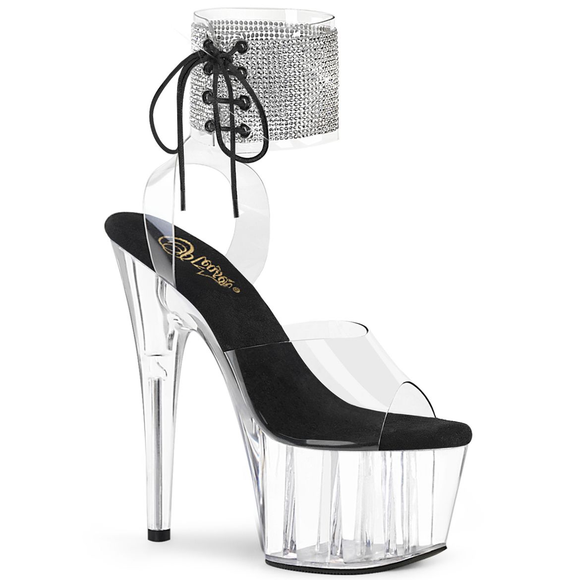Product image of Pleaser ADORE-791-2RS Clr-Blk/Clr 7 Inch Heel 2 3/4 Inch PF Rhinestoned Ankle Cuff Sandal