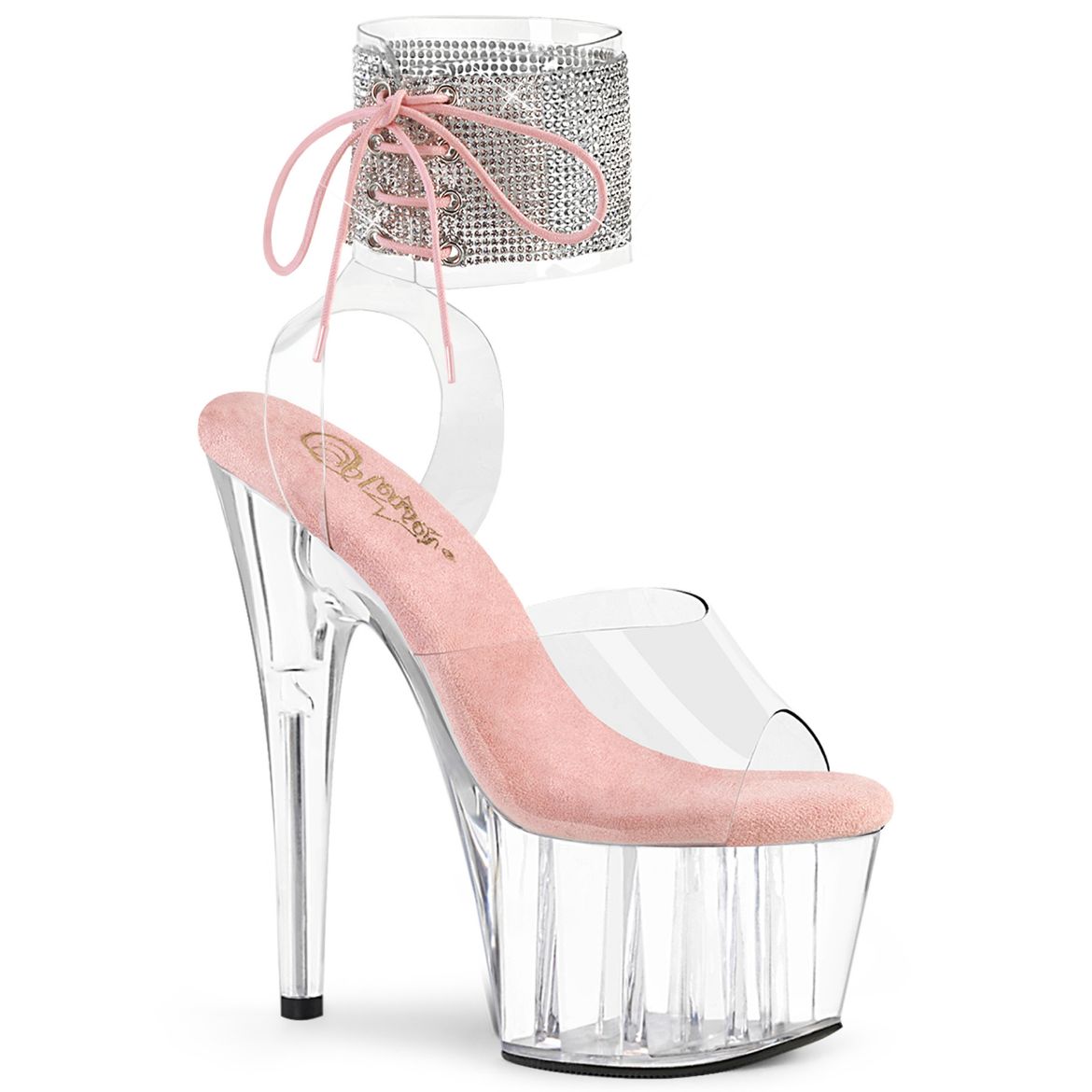 Product image of Pleaser ADORE-791-2RS Clr-B. Pink/Clr 7 Inch Heel 2 3/4 Inch PF Rhinestoned Ankle Cuff Sandal