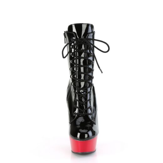Product image of Pleaser DELIGHT-1020 Blk Pat/Red 6 Inch Heel 1 3/4 Inch PF Lace-Up Front Ankle Boot Side Zip
